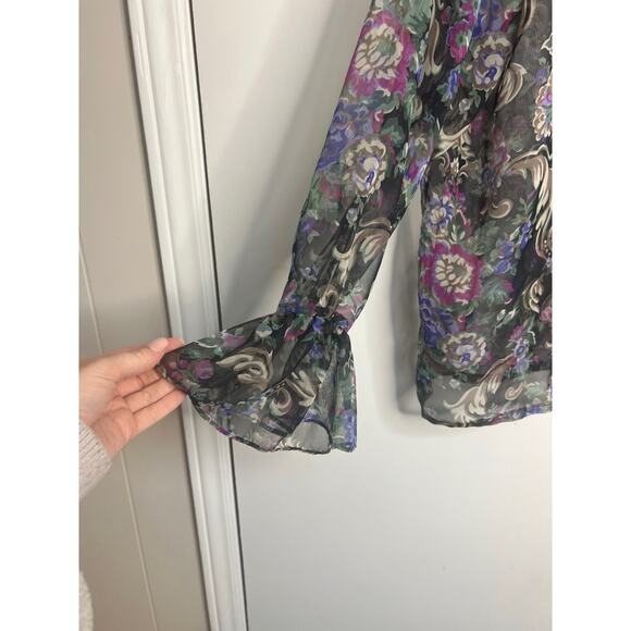 Vintage 90’s Floral Kathryn Frilly Sheer Blouse Size Medium - Picture 2 of 7